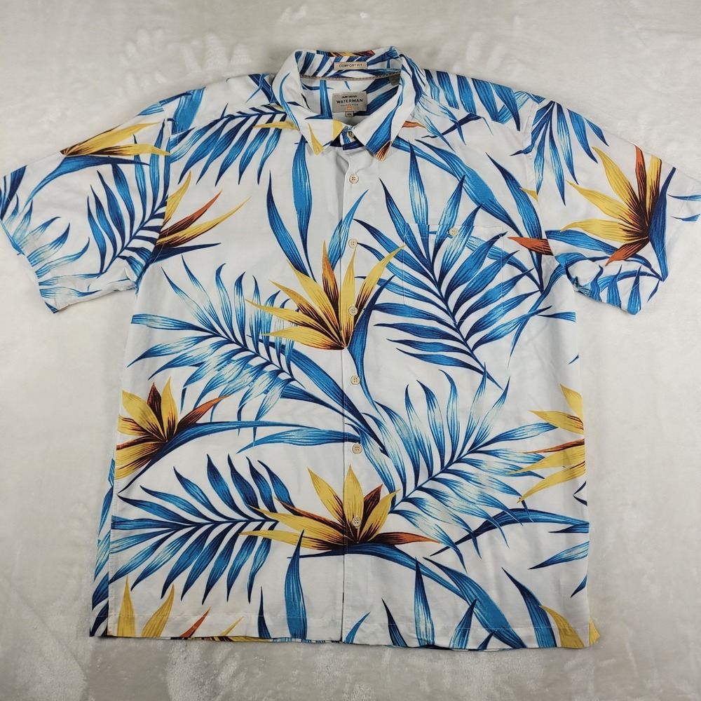 Quiksilver Waterman Shirt Men's 2XL White Floral Hawaiian Casual Comfort Fit